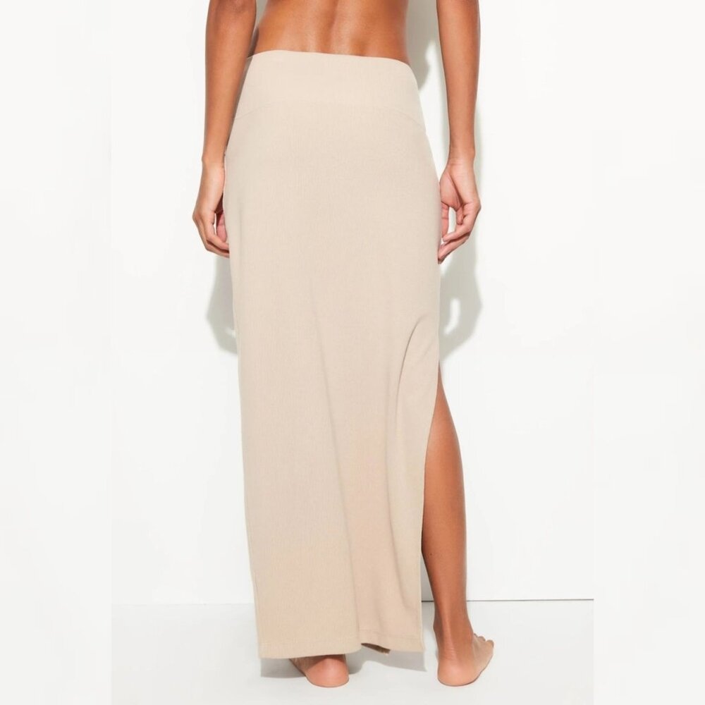 New Spiritual Gangster - L Raquel‎ Rib Maxi Slit Skirt Tan/Palo Santo $128